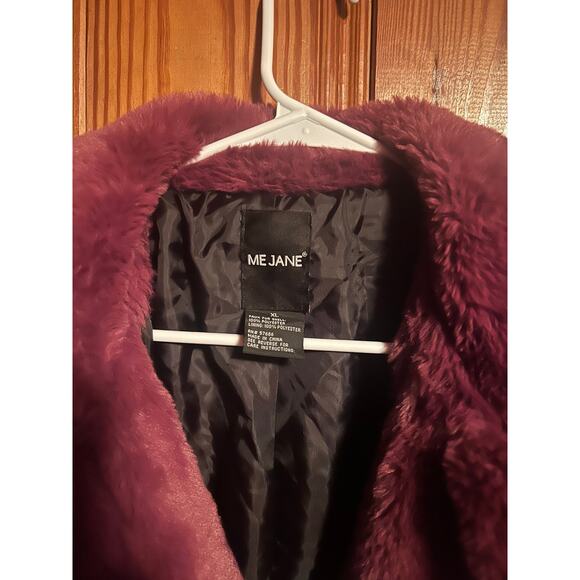 Me Jane Jacket Plum Faux Fur Collared Pockets Hook Eye Lined Size XL - Picture 3 of 3